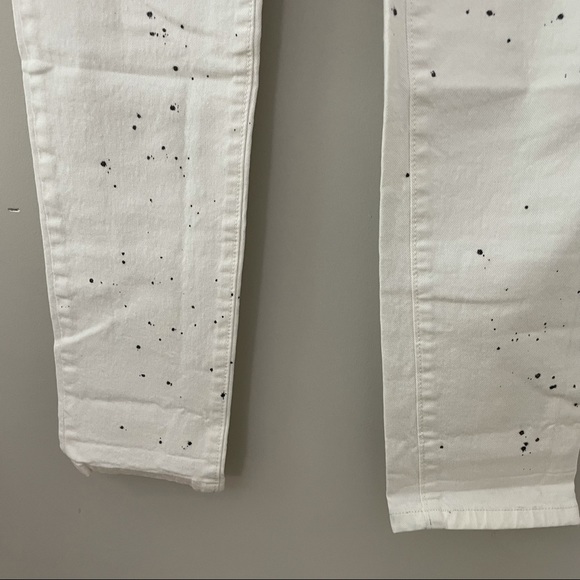 Lou & Grey Slouchy Skinny Off-White Denim Jeans with Black Splatter Paint Design - Picture 5 of 9